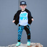 XO Valentines Punk Jogger Pants for kids in Blue and Black  Checkerboard With Straps Unisex Boys Girls Sizes