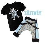 Tattuey Harem Shorts or baby bummies for kids Black and Blue Bear