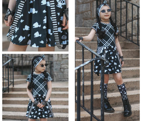 Wednesdays Pirana Dress in Black and White Plaid For girls