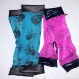 Pink Skull Mesh Arm Warmers Gloves in Blue with black Adults Kids