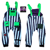Monochrome Striped Overalls Beetlejuice Burton Kids Unisex Sizes Custom Made Dungarees