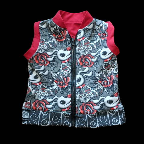 Zero Burton dog Kids Zip Vest in red black Nightmare Before Christmas