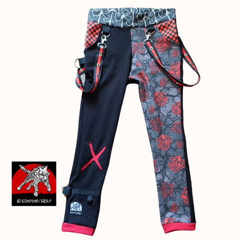 Punk Red Rose Pants in Black and Red for kids boys girls skinny fit