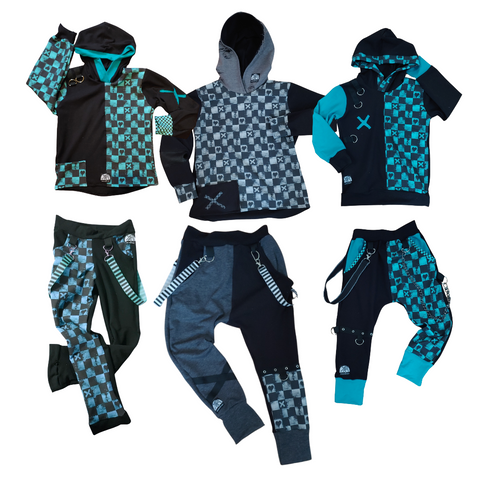 RTS Sets Kids Hoodie and Pants for XO Bundles in teal and charcoal grey