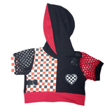 Valentine's Girls Crop Top with Hoodie in 2 Lengths with Mesh Sleeves Red Black Checks