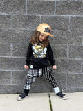 Kids Swagger Pants Punk Bottoms Plaid Black and White Skinny Pants for unisex kids boys girls