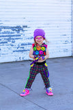 Neon Plaid Pants for unisex kids punk straps