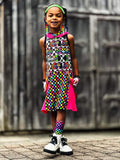 Punk Skater girl Dress with Hood in Rainbow Checks and your Choice of Colors