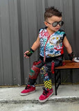 Graffiti Vest with Hoodie handmade with color options girls and boys fashion