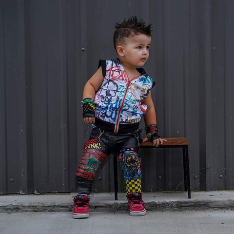 Graffiti Vest with Hoodie handmade with color options girls and boys fashion