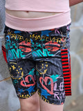 Graffiti Punk Bike Shorts for boys and girls with suspender straps