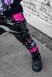 Punk Pleather Pants Pockets  Kids Unisex Boys Girls Black Hot Pink Turquoise