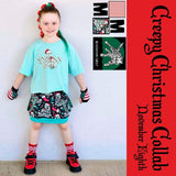 Punk Christmas Skeleton Mini skirt for girls in black,red,green and aqua with suspender straps