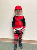 Red and Black Plaid Collab Jogger  Pants with straps ,unisex boys girls