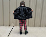 Black Punk Bomber Jacket for Kids in Vegan Leather Unisex boys girls fashion