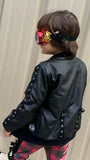 Black Punk Bomber Jacket for Kids in Vegan Leather Unisex boys girls fashion