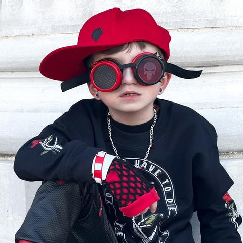 Drip Skull Steampunk  Goggles Red Black Eyewear Handmade Cosplay Halloween