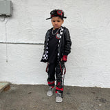 Black Punk Bomber Jacket for Kids in Vegan Leather Unisex boys girls fashion