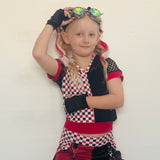 Valentine's Girls Crop Top with Hoodie in 2 Lengths with Mesh Sleeves Red Black Checks