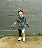 Gold and Black Kids Skinny Jogger Pants with Punk Chain Unisex Style