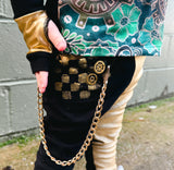 Gold and Black Kids Skinny Jogger Pants with Punk Chain Unisex Style