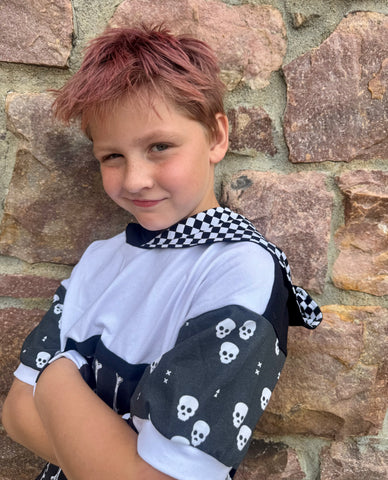 Bones Hoodie Shirt for Kids Oversized Checkerboard Monochrome Skeleton Pocket