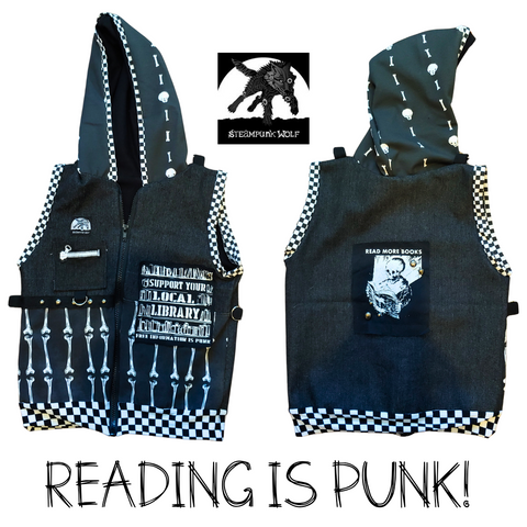 Reading is Punk Black Vest for Kids Skulls Bones Library Books Boys Girls Adults Custom Options