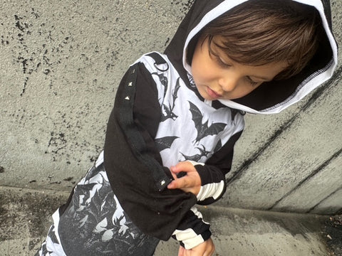Nightwing Bats Kids Halloween Hoodie Applique Wings on Back Monochrome