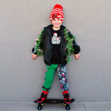 Punk Creepy Christmas joggers Pants with straps ,unisex boys girls skeleton print