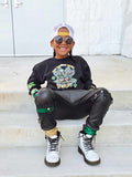 Metallic Green, Checks and Black Kids Joggers with straps ,unisex boys girls