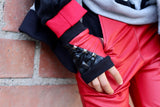 Studs Red & Black Fingerless Gloves Punk Metal Studs Prism Vegan Leather Kids Adults