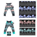 Skulls Row Kids Jogger Bottoms Shorts Pants in Pastel Pink Aqua Lilac Pockets and Punk Strap