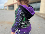 Spider Checks Hoodie for kids Purple Green