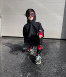 Extra Skinny Kids Black Pleather Pants with straps ,unisex tween kids boys girls