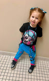 Kids Punk Pink and Turquoise Cotton Joggers with Skull Patch and Grommet trim