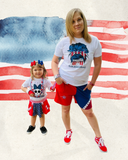 Patriotic Star Shorts for Mom Red White Blue punk striped straps mesh handmade July 4th Adult Sizes
