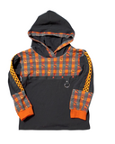 Fright Night Kids Shirt, Pants and Hoodie Top in Orange and Black Checkered Bat Print Boys Girls Clothes Mix and Match Halloween Punk Straps Pockets