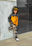 Punk Plaid Skinny Pants for Kids Unisex with Suspender straps Boys Girls