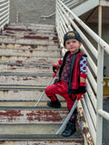 Red Dead pool Kids Outfit Vegan leather red and black punk boys pants vest shirt