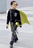 The Bat Hero Pants for kids Halloween pockets black and yellow bat checkered fabric boys skinny pants