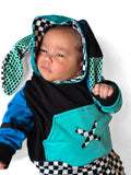 Baby Bunny Ear Hoodie and checkered pants