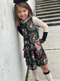 Mr and Mrs Skellington Girls  Dress Lace Hoodie Pockets Twirly Skirt Halloween Christmas Red Cream Black Handmade