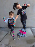 Big Collab Gloves for kids in checks, pink and aqua fingerless gloves mittens boys and girls