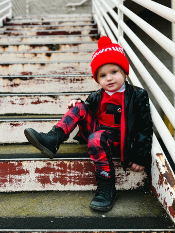 Red and Black Plaid Skinny Pants with straps ,unisex boys girls in glitter pleather or regular fabrics