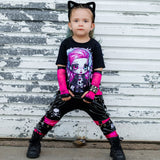 Pink Skull Mesh Arm Warmers Gloves in Blue with black Adults Kids