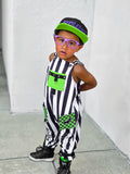 Monochrome Striped Overalls Beetlejuice Burton Kids Unisex Sizes Custom Made Dungarees