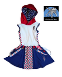 Patriotic Hoodie dress with pockets,twirly skirt,punk suspender straps toddlers baby girls July 4th American