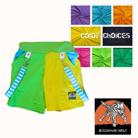 Kids Toddler Shorts Handmade Custom Color Choices with Pockets & punk straps unisex kids sizes 2- 6