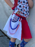 Twirly skirted Bummies for little kids babies toddler girls red white blue