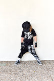 Kids Swagger Pants Punk Bottoms Plaid Black and White Skinny Pants for unisex kids boys girls